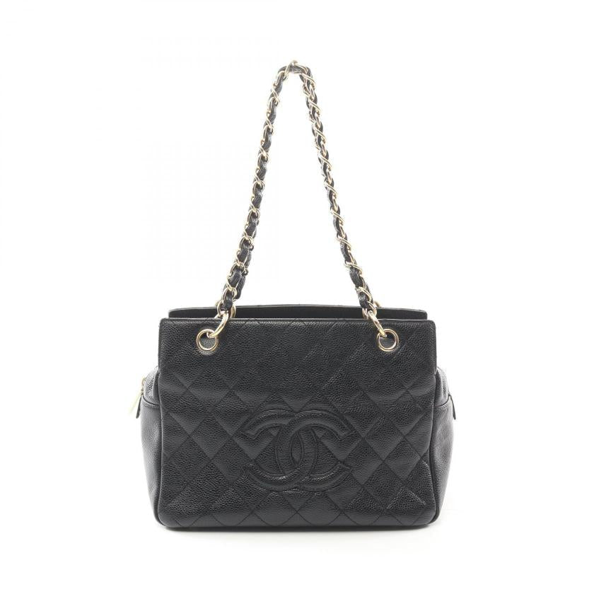 CHANEL Matelasse Chain Shoulder Bag Caviar Skin Black Gold Hardware