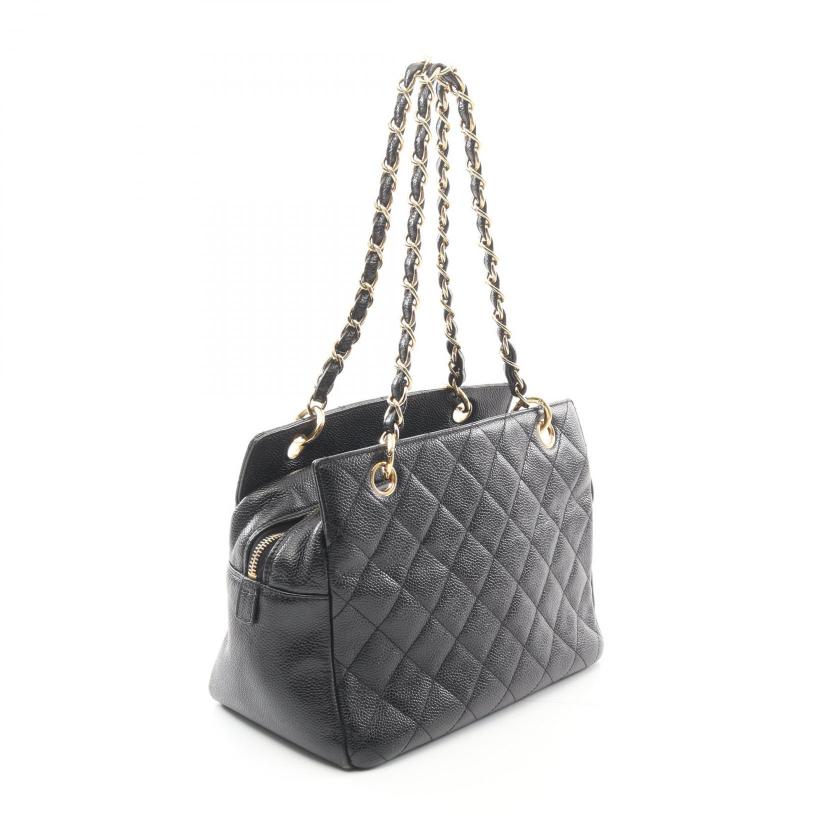 CHANEL Matelasse Chain Shoulder Bag Caviar Skin Black Gold Hardware