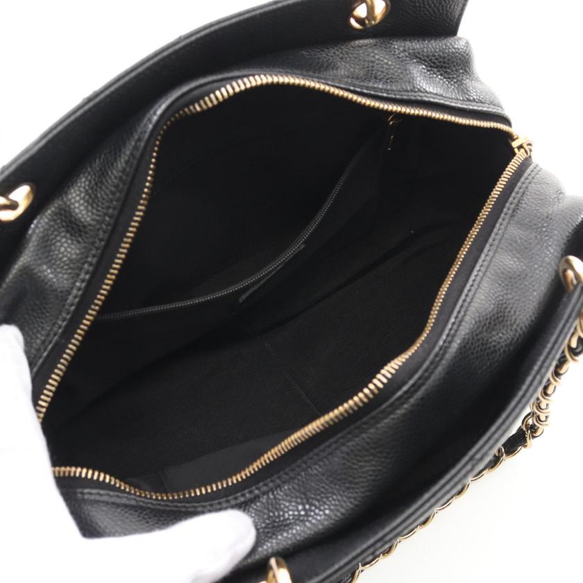 CHANEL Matelasse Chain Shoulder Bag Caviar Skin Black Gold Hardware