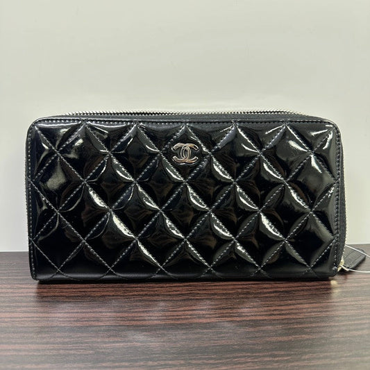 Chanel Patent Zippy Long Wallet Black Quilt