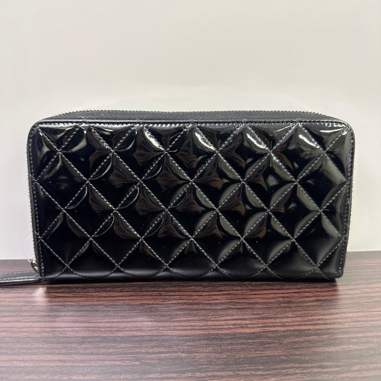 Chanel Patent Zippy Long Wallet Black Quilt