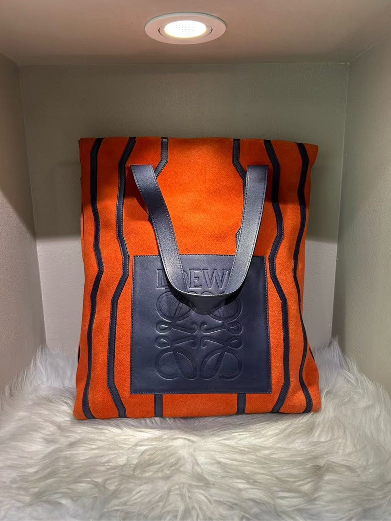 Pre-loved LOEWE Vertical Tote Orange Suede Bag
