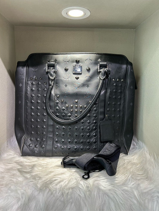 MCM Black Studded Leather Tote Bag