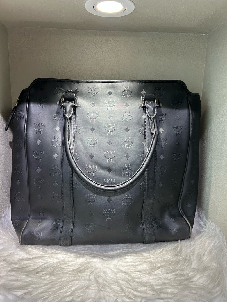 MCM Black Studded Leather Tote Bag