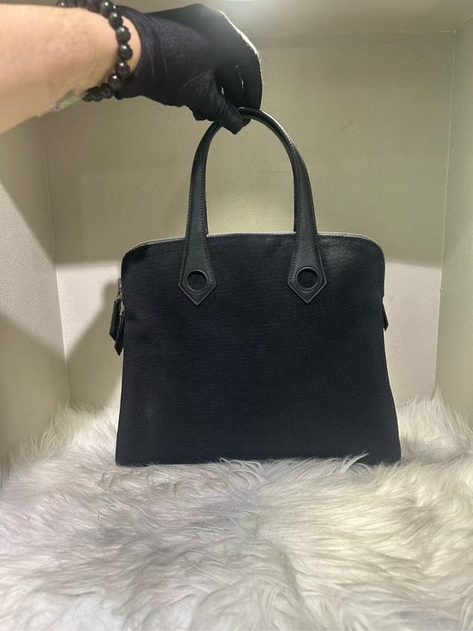 HERMES Black Canvas Top Handle Bag