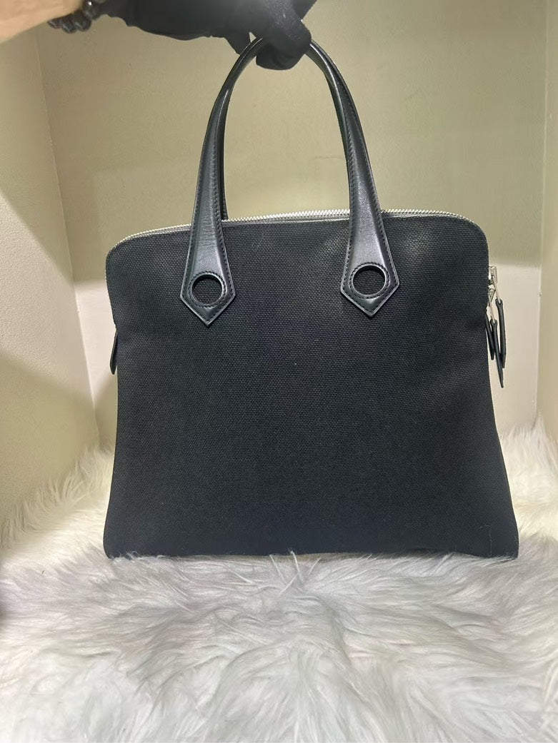 HERMES Black Canvas Top Handle Bag