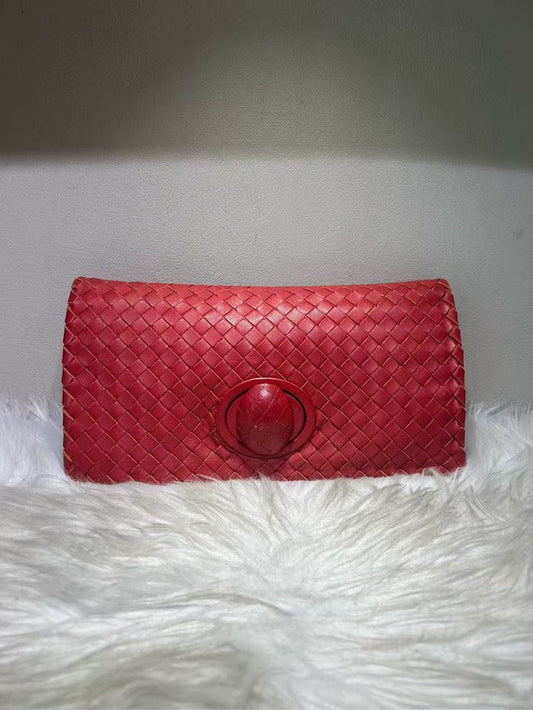 Bottega Veneta Intrecciato Red Leather Clutch