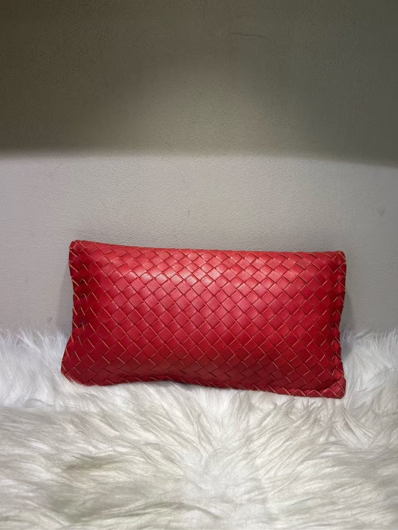 Bottega Veneta Intrecciato Red Leather Clutch