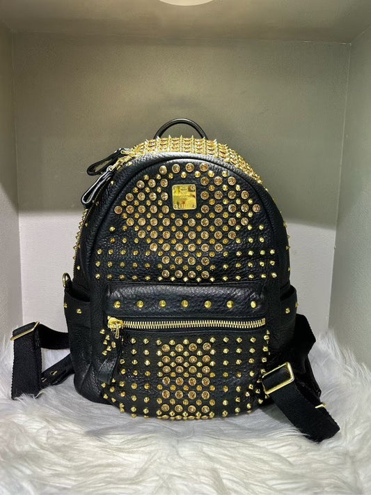 MCM Stark Studded Black Leather Pre-loved Backpack
