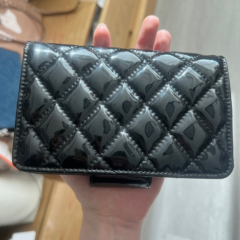Chanel Patent Leather Black Quilted Wallet