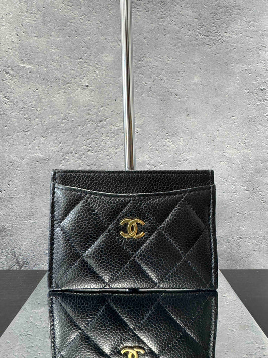 Chanel Caviar Card Holder RE75377000 | Black Quilted Leather Small Goods