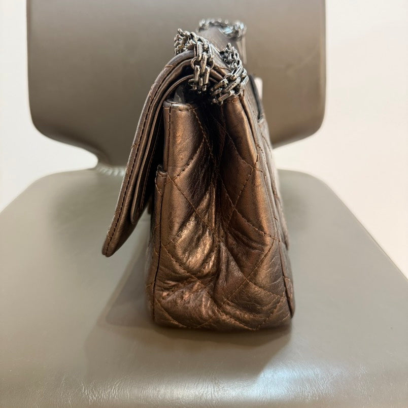 Chanel 2.55 Dark Brown Iridescent Double Flap GM Shoulder Bag