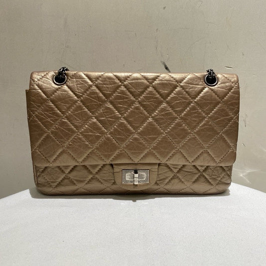 Chanel 2.55 Gold Wrinkle Leather GM Shoulder Bag