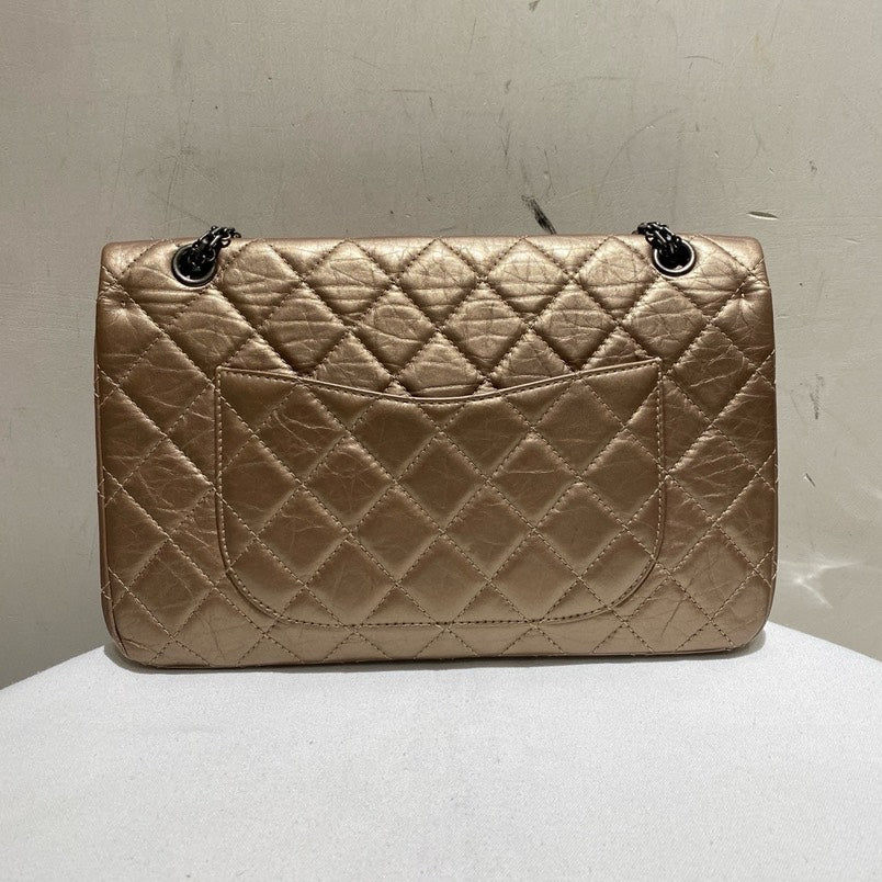 Chanel 2.55 Gold Wrinkle Leather GM Shoulder Bag