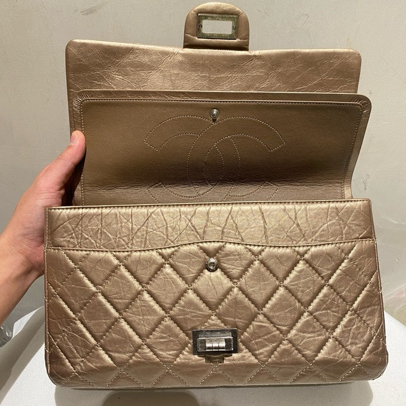 Chanel 2.55 Gold Wrinkle Leather GM Shoulder Bag