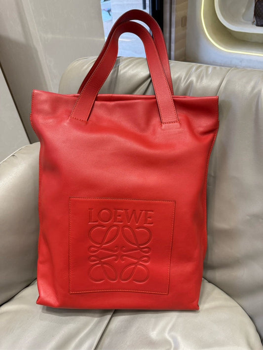 Loewe Red Anagram Logo Leather Tote Bag