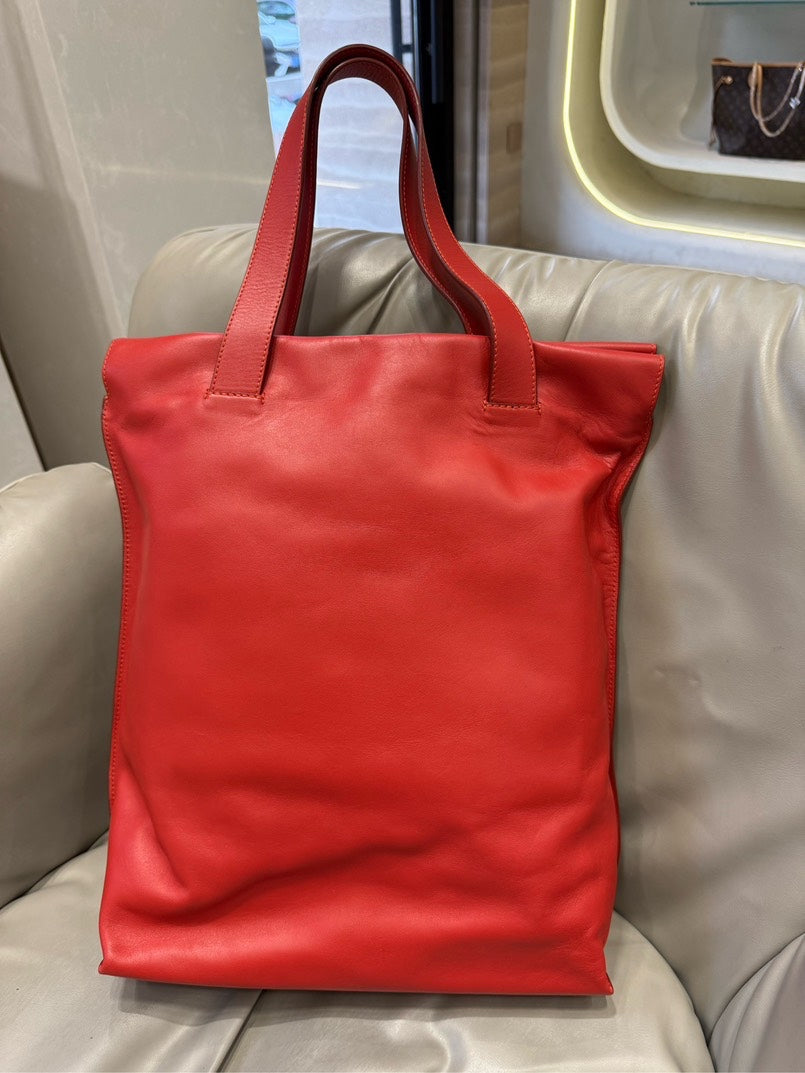 Loewe Red Anagram Logo Leather Tote Bag