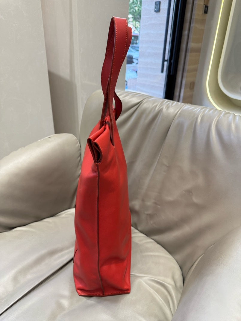 Loewe Red Anagram Logo Leather Tote Bag