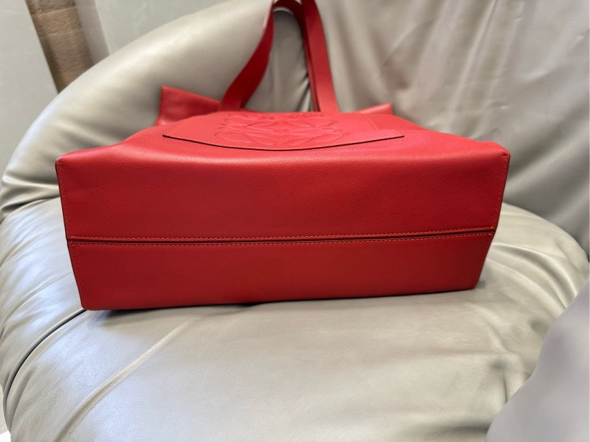 Loewe Red Anagram Logo Leather Tote Bag