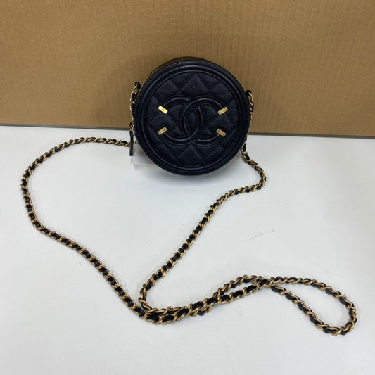 Preloved Chanel Caviar Skin Black Round Crossbody Bag E99206