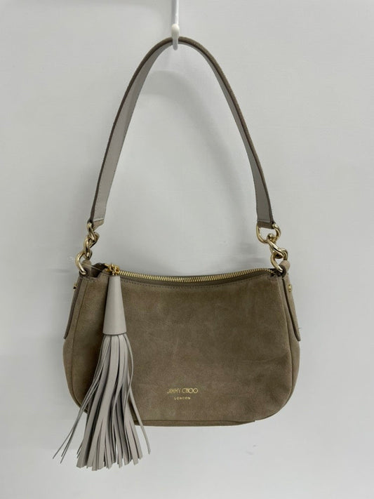 JIMMY CHOO Suede Shoulder Bag Beige