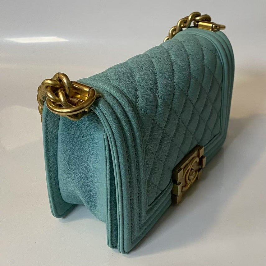 Chanel Le Boy Quilted Green Leather Shoulder Bag