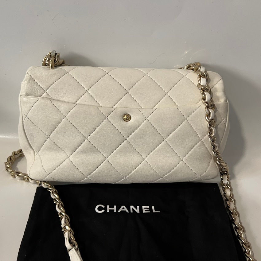 Chanel Classic Flap Bag White Leather Shoulder Bag