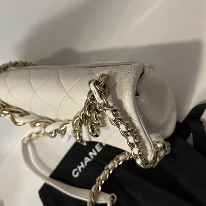Chanel Classic Flap Bag White Leather Shoulder Bag
