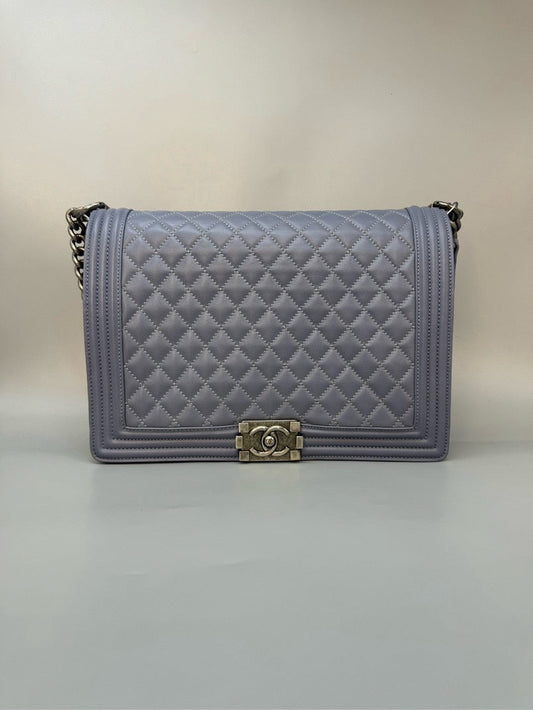 Chanel Le Boy Maxi Grey Lambskin Shoulder Bag