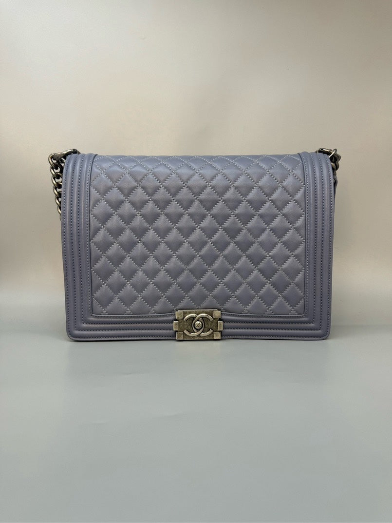 Chanel Le Boy Maxi Grey Lambskin Shoulder Bag