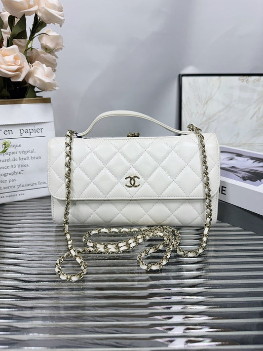 Chanel HFY Quilted White Leather Shoulder Bag