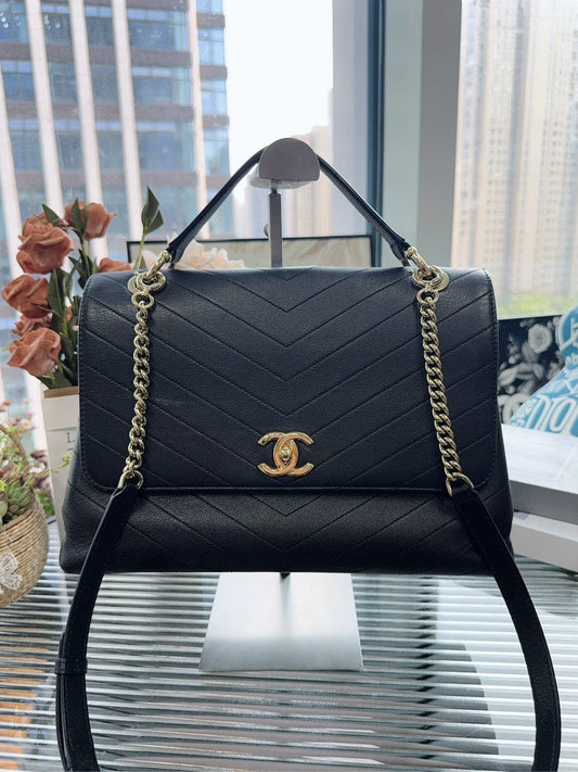 Chanel Chevron Black Leather Shoulder Bag