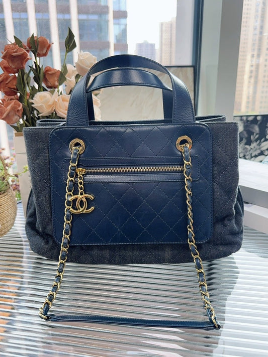 Chanel HFY Denim Blue Quilted Shoulder Bag