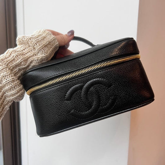 Preloved Chanel Caviar Leather Cosmetic Bag Black