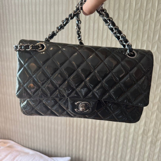 Chanel Classic Quilted Black Patent Leather Shoulder Bag
