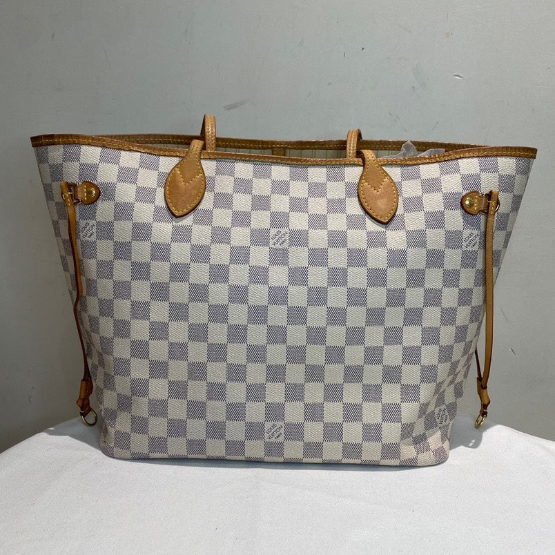 Louis Vuitton Neverfull MM Tote White Damier Azur with Pouch