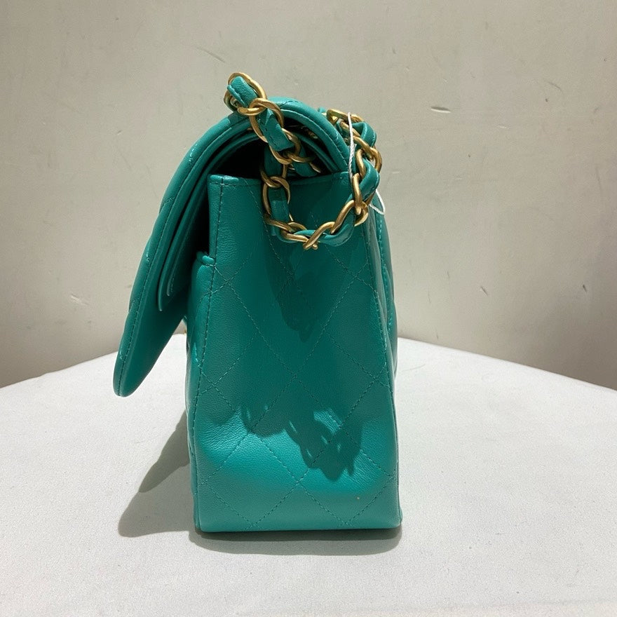 Chanel Classic Flap CF Jumbo Lambskin Double Flap Green Shoulder Bag