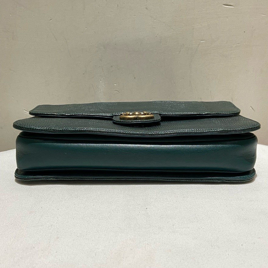 Chanel Medium Lizard Skin Shoulder Bag in Green Leather