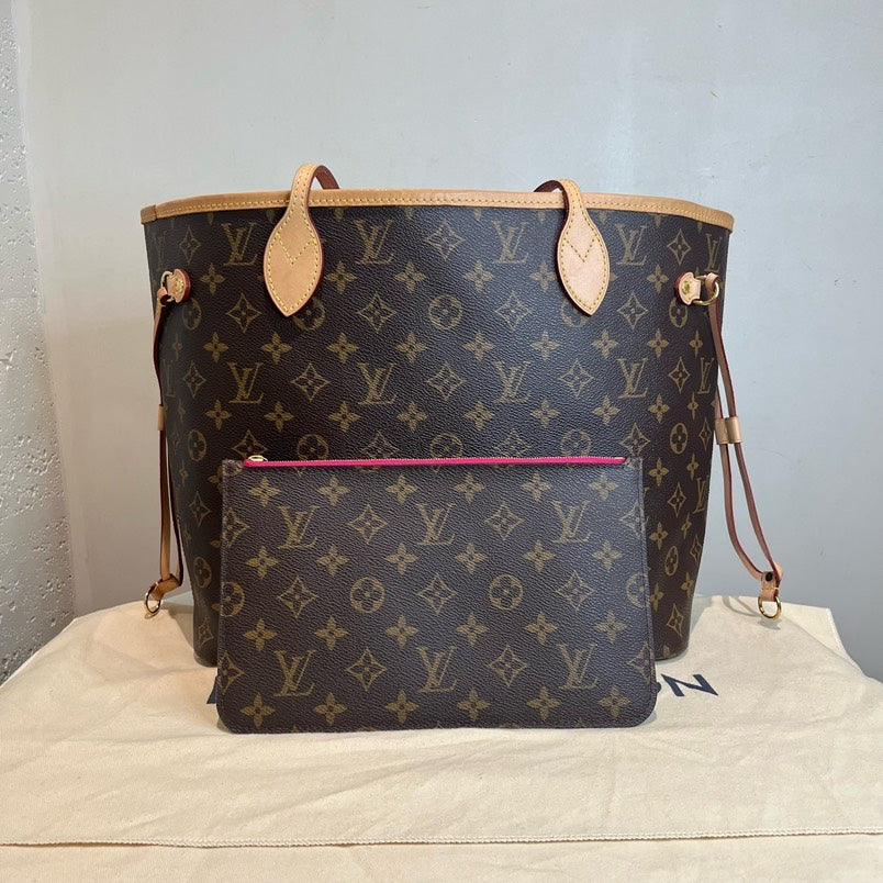 Louis Vuitton Neverfull with Pouch Monogram Canvas Tote Bag - Brown