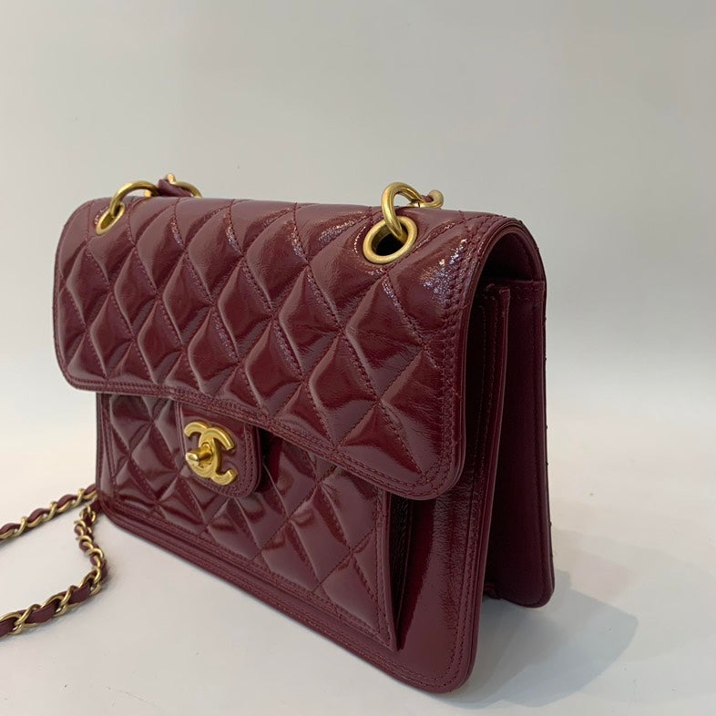 Chanel Classic Burgundy Waxy Flap Crossbody Bag