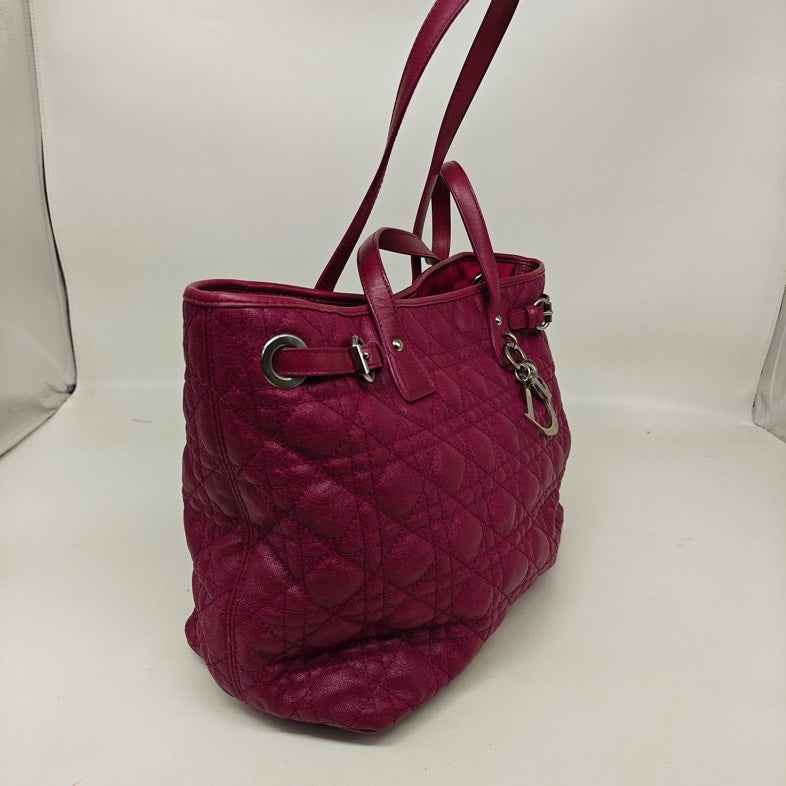 Christian Dior Miss Dior Tote Handbag Burgundy Leather with Silver Hardware