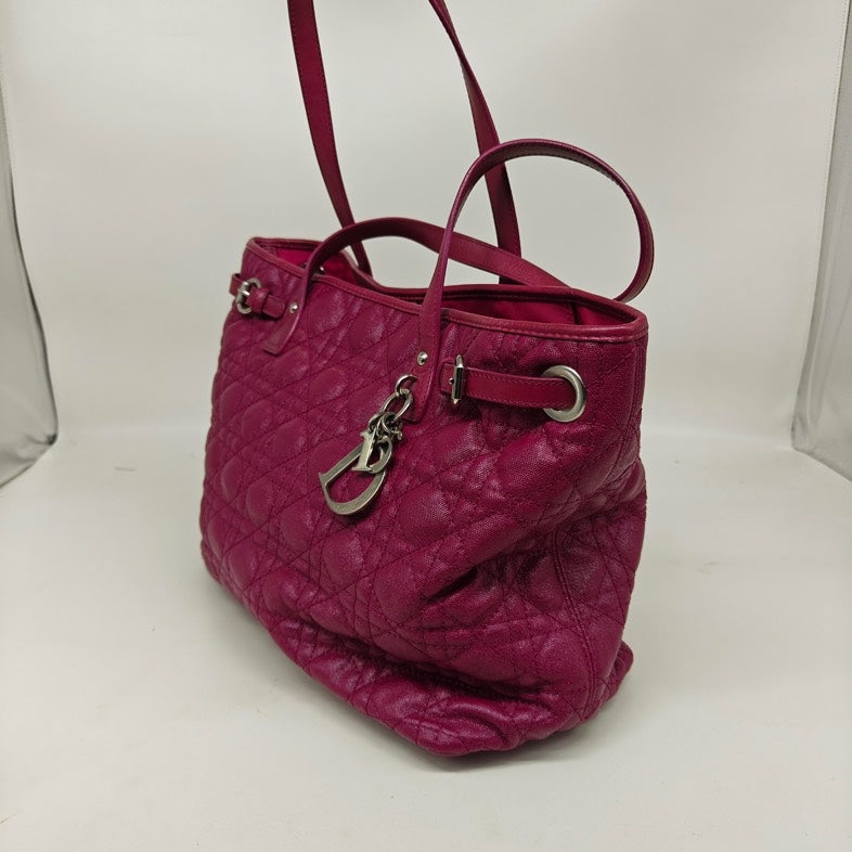 Christian Dior Miss Dior Tote Handbag Burgundy Leather with Silver Hardware