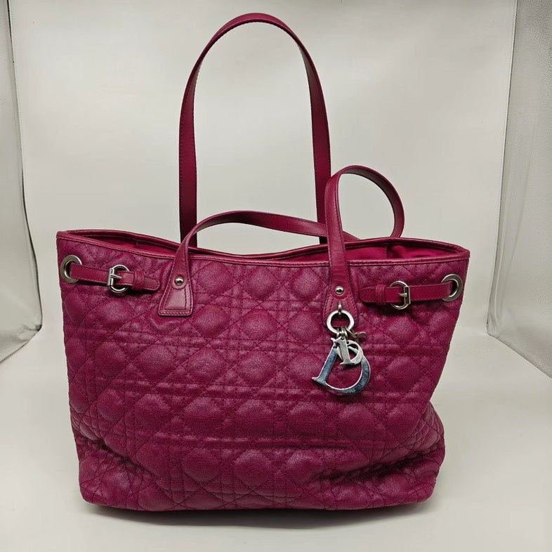 Christian Dior Miss Dior Tote Handbag Burgundy Leather with Silver Hardware