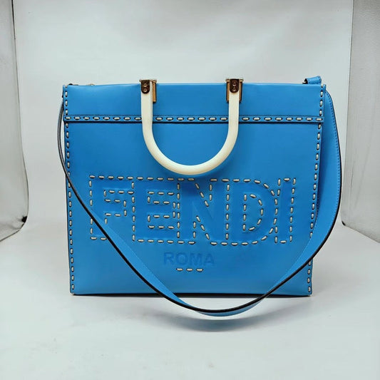 Fendi Teal Smooth Calfskin Tote Medium Bag