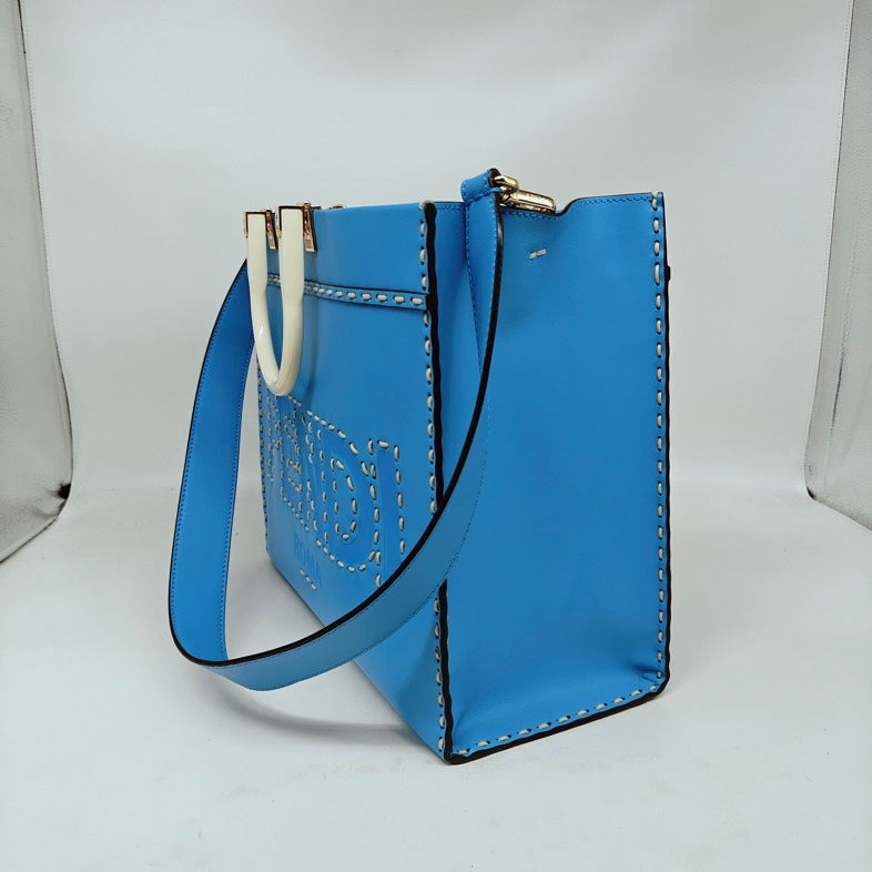 Fendi Teal Smooth Calfskin Tote Medium Bag