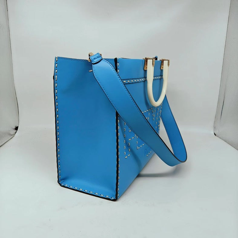 Fendi Teal Smooth Calfskin Tote Medium Bag