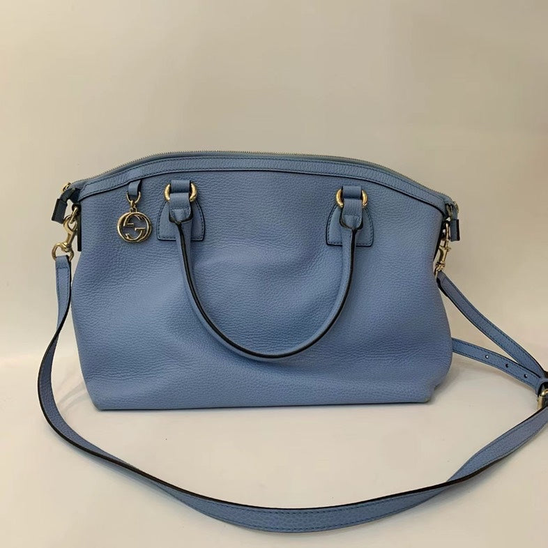 Gucci Interlocking GG Pebbled Calfskin Crossbody Bag Blue