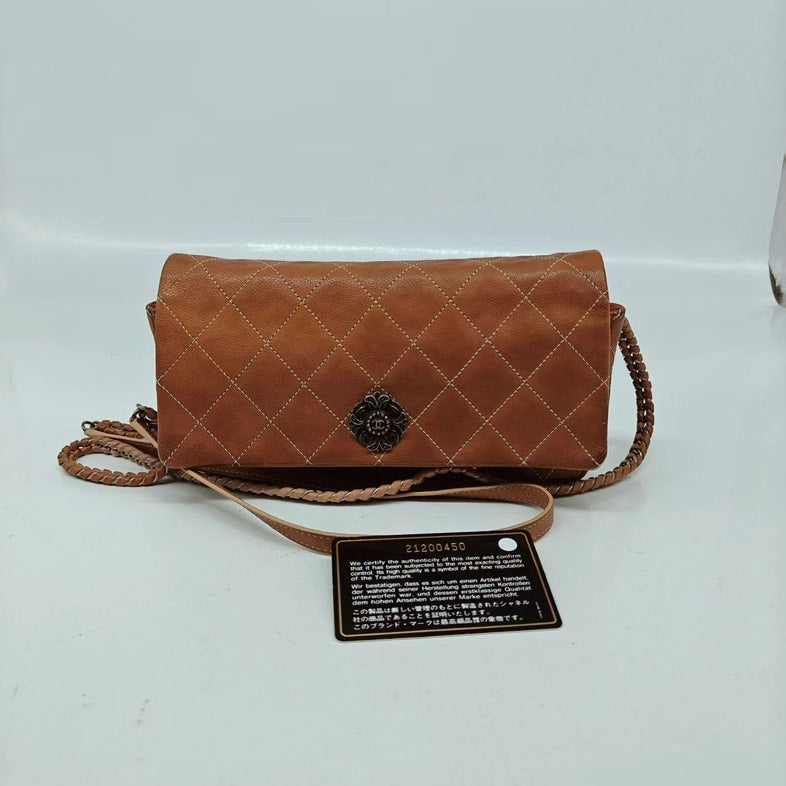 Chanel Vintage Classic Flap Crossbody Brown Leather Bag