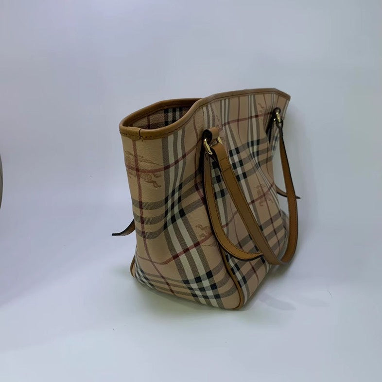 Burberry Tartan Checkers Classic Tote, Beige, Leather
