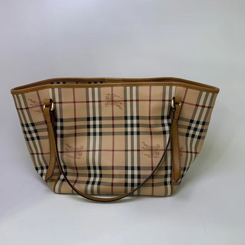 Burberry Tartan Checkers Classic Tote, Beige, Leather